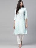 Jompers Women Sky Blue & Off White Floral Printed Kurta