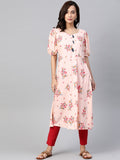 Jompers Women Pink & Red Floral Printed A-Line Kurta
