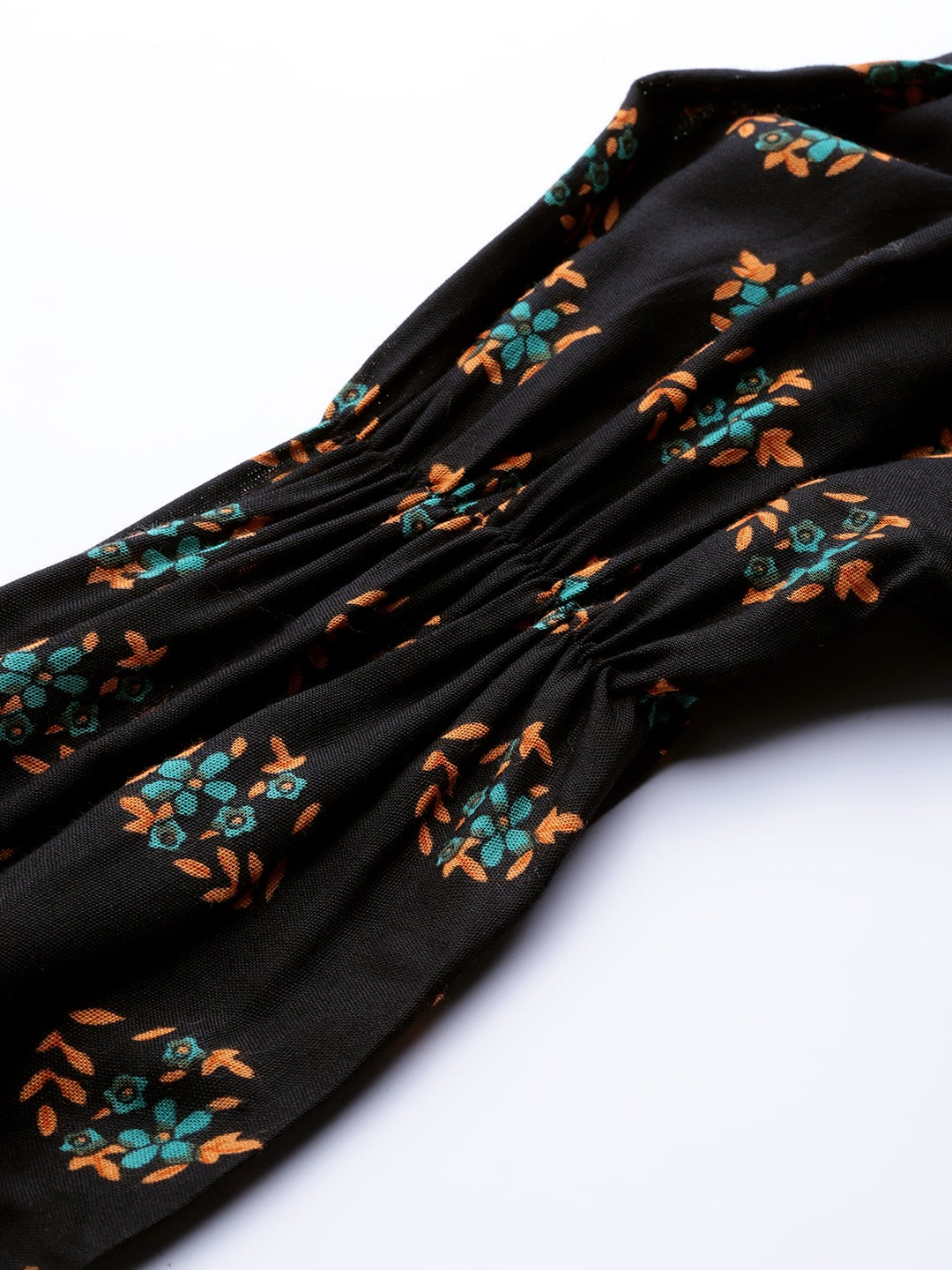 Jompers Women Black & Mustard Yellow Floral Printed A-Line Kurta