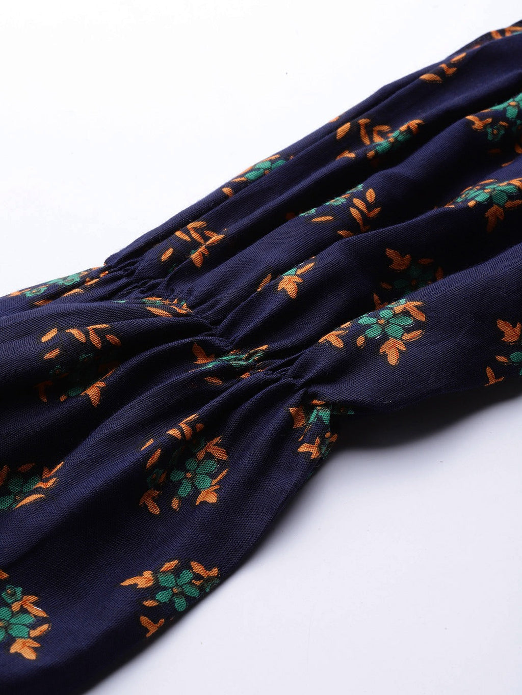 Jompers Women Navy & Mustard Yellow Floral Printed A-Line Kurta