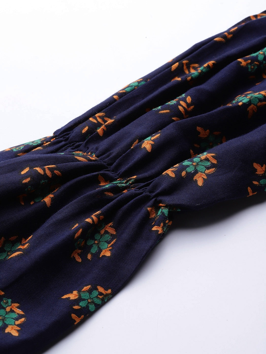 Jompers Women Navy & Mustard Yellow Floral Printed A-Line Kurta