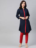 Jompers Women Navy Blue & Red Solid A-line Kurta