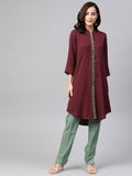 Jompers Women Purple & Green Solid A-line Kurta