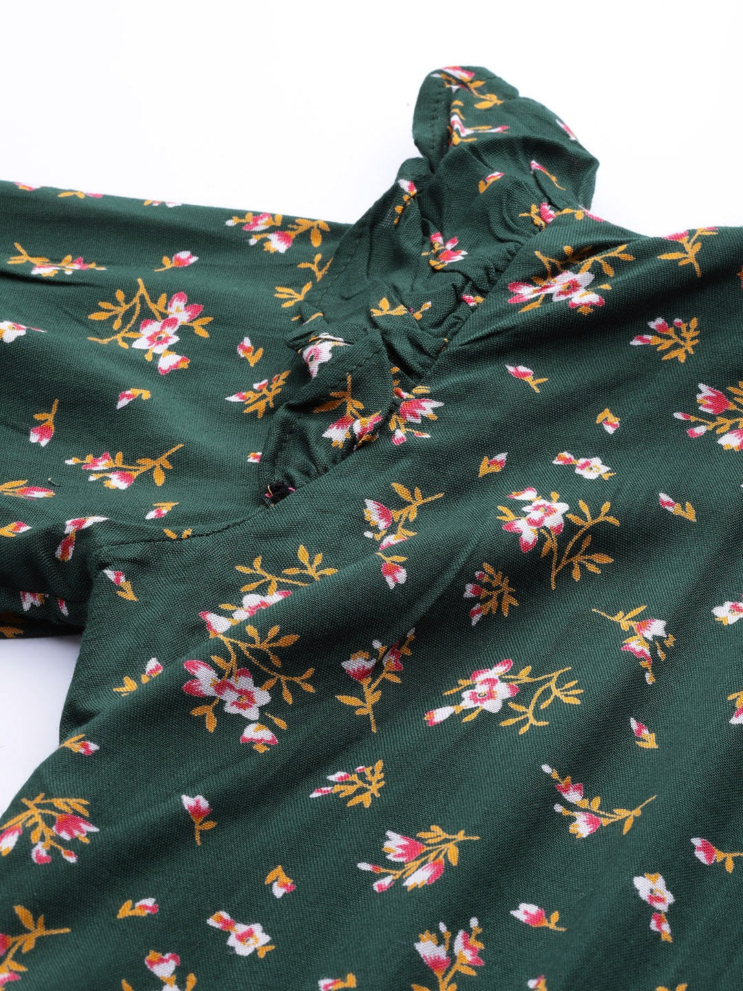 Jompers Women Green & Pink Floral Printed Floral Anarkali Kurta