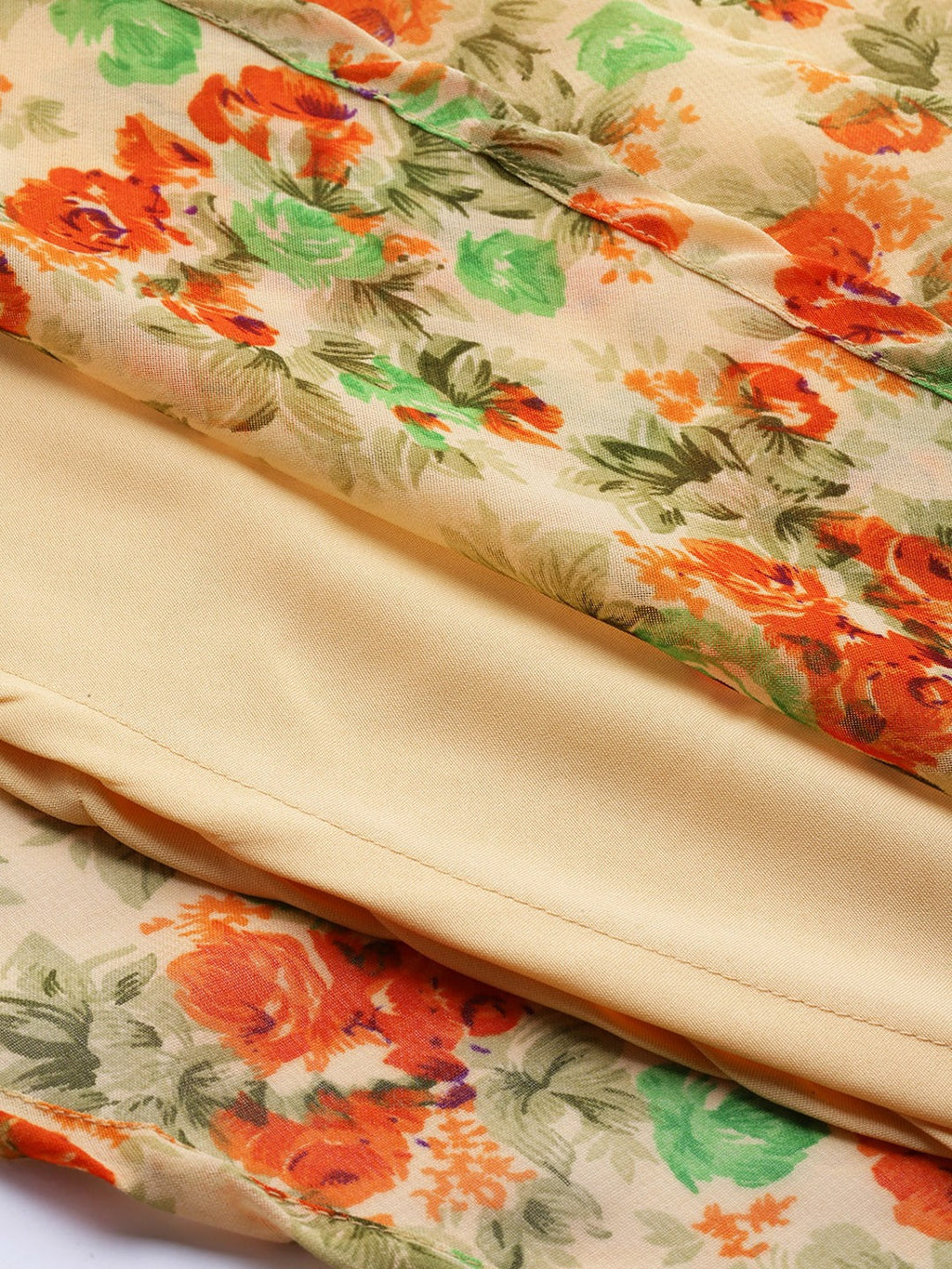 Jompers Women Beige, Orange & Green Floral Printed Georgette Kurta