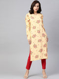 Jompers Women Yellow & Red Floral Printed Kurta