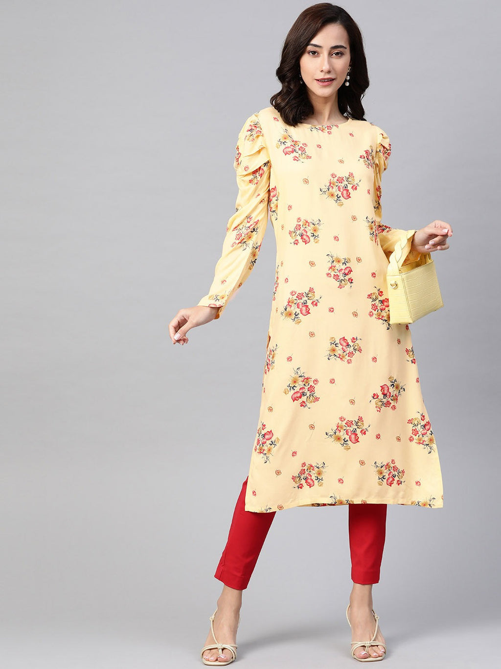 Jompers Women Yellow & Red Floral Printed Kurta