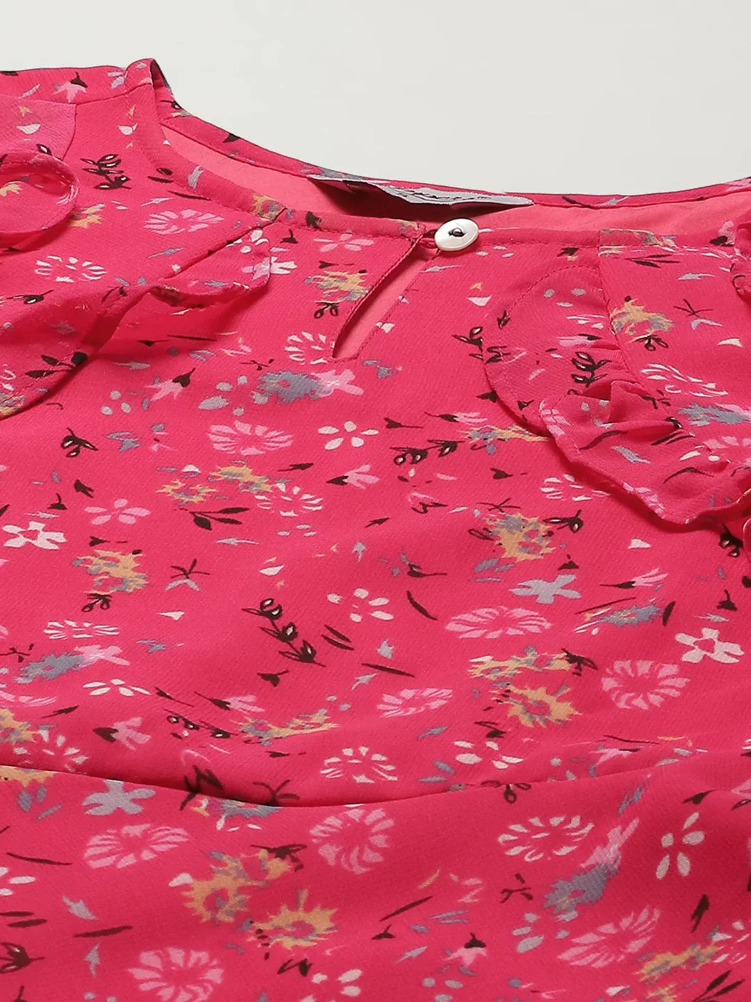 Jompers Women's Pink Ditsy Floral Printed Floral Georgette Anarkali Kurta with Frills
