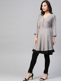 Jompers Women Grey & Black Polka Dots Printed Flaired Kurta