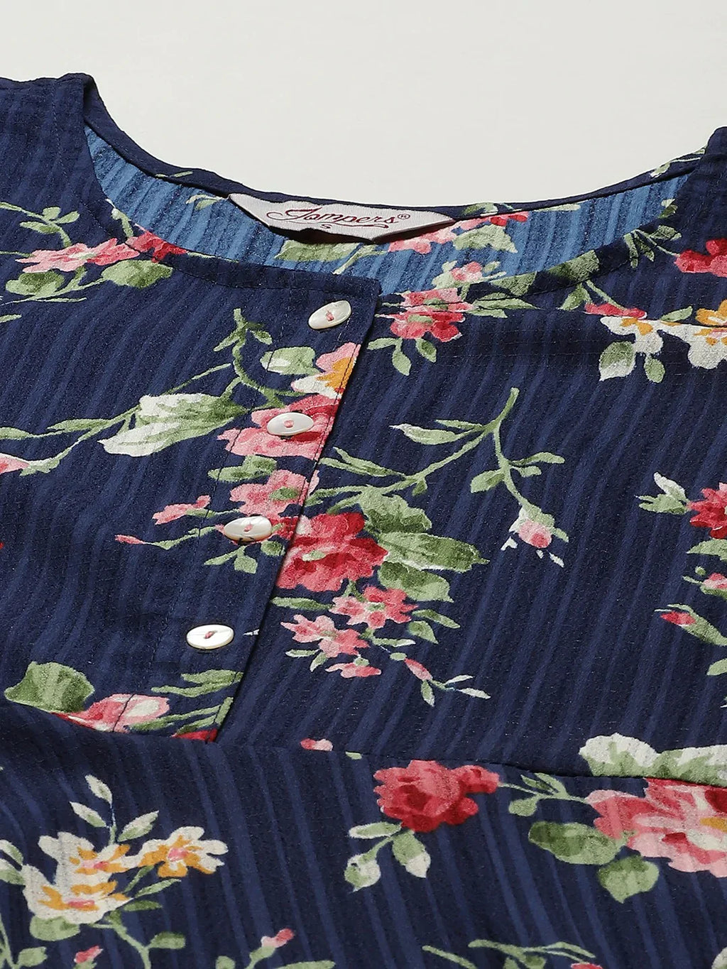 Jompers Women's Navy Blue & Pink Floral Printed Bell Sleeves Floral Anarkali Kurta