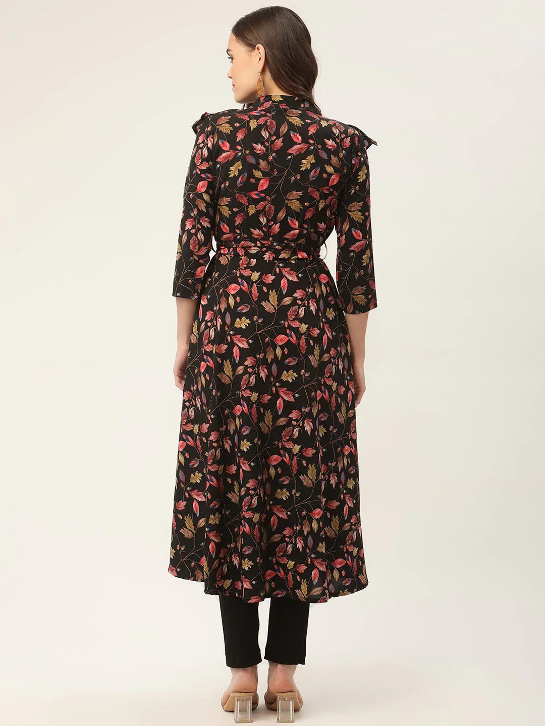Jompers Women's Black Flared Printed kurta