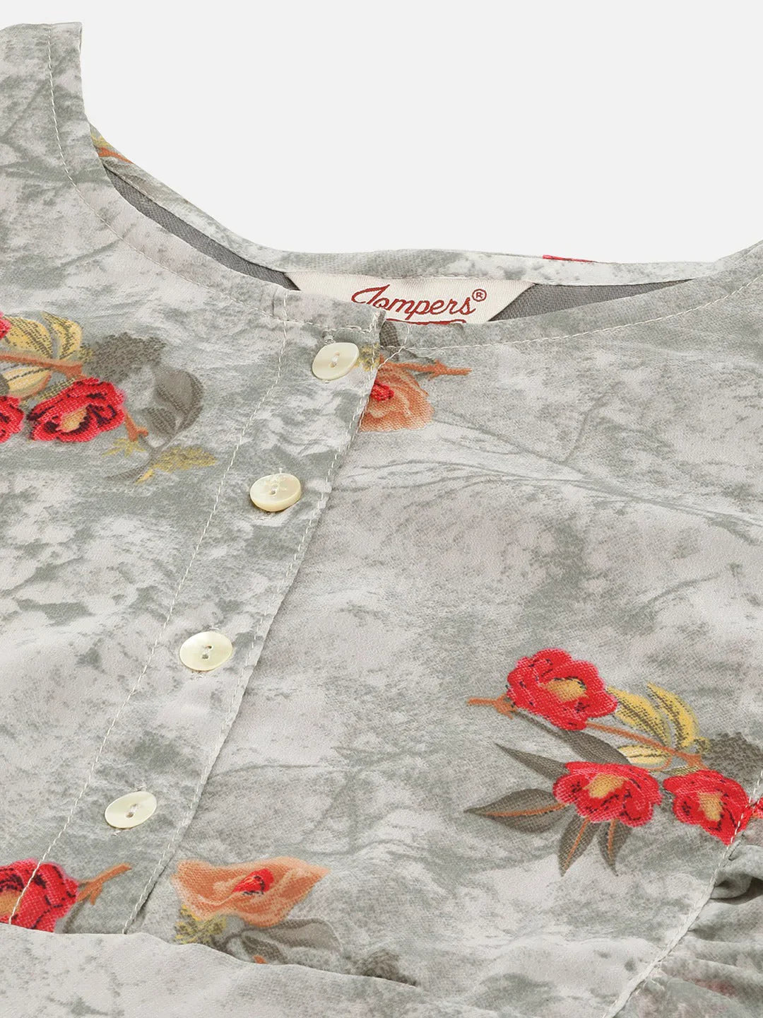 Jompers Women's Grey Georgette Flared Printed kurta