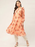 Jompers Women's Orange Georgette Flared Printed kurta