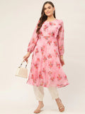 Jompers Women's Pink Georgette Flared Printed kurta