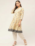 Jompers Women's Yellow and White Flared Printed kurta