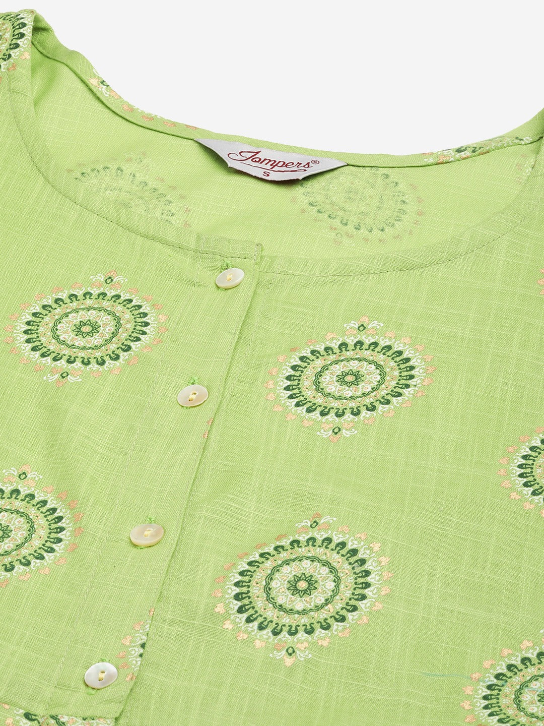 Jompers Women's Green Cotton Blend Flared Printed kurta