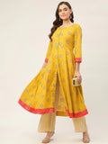 Jompers Women's Yellow and Red Cotton Blend Flared Printed kurta
