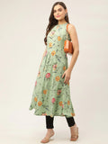 Jompers Women's Green Floral Print Anarkali Kurta