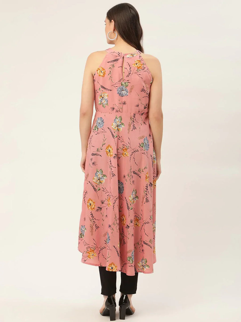 Jompers Women's Pink Floral Printed Anarkali Kurta