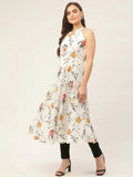 Jompers Women's White Floral Printed Anarkali Kurta
