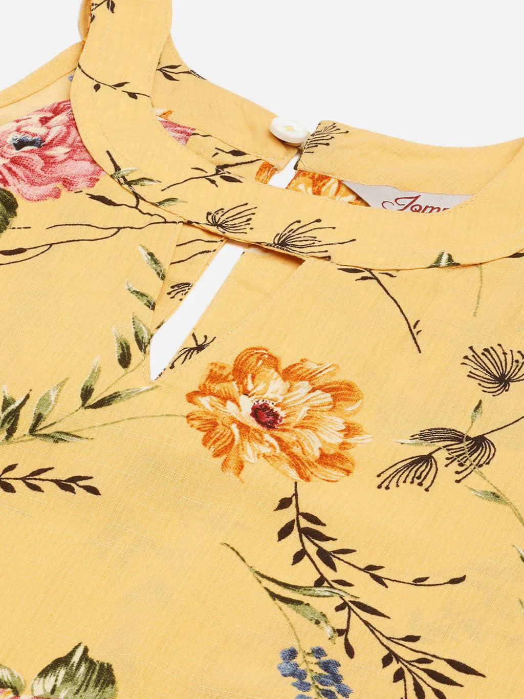 Jompers Women's Yellow & Pink Floral Printed Halter Neck Kurta