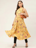 Jompers Women's Yellow & Pink Floral Printed Halter Neck Kurta