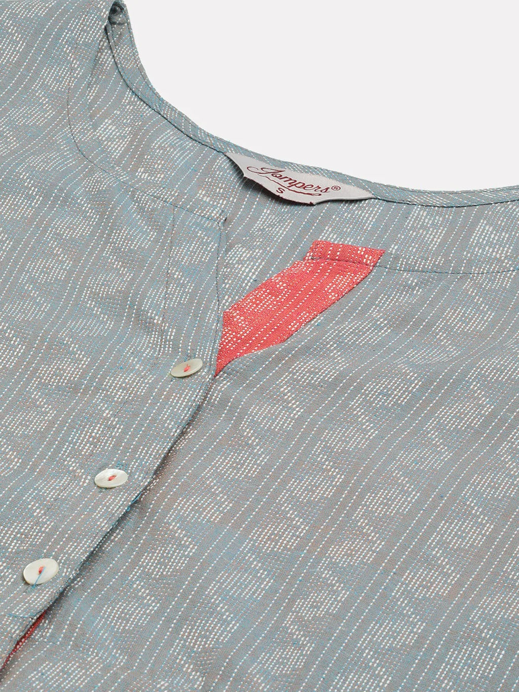 Jompers Women's Grey & Red Cotton Jacquard Geometric Printed Kurta