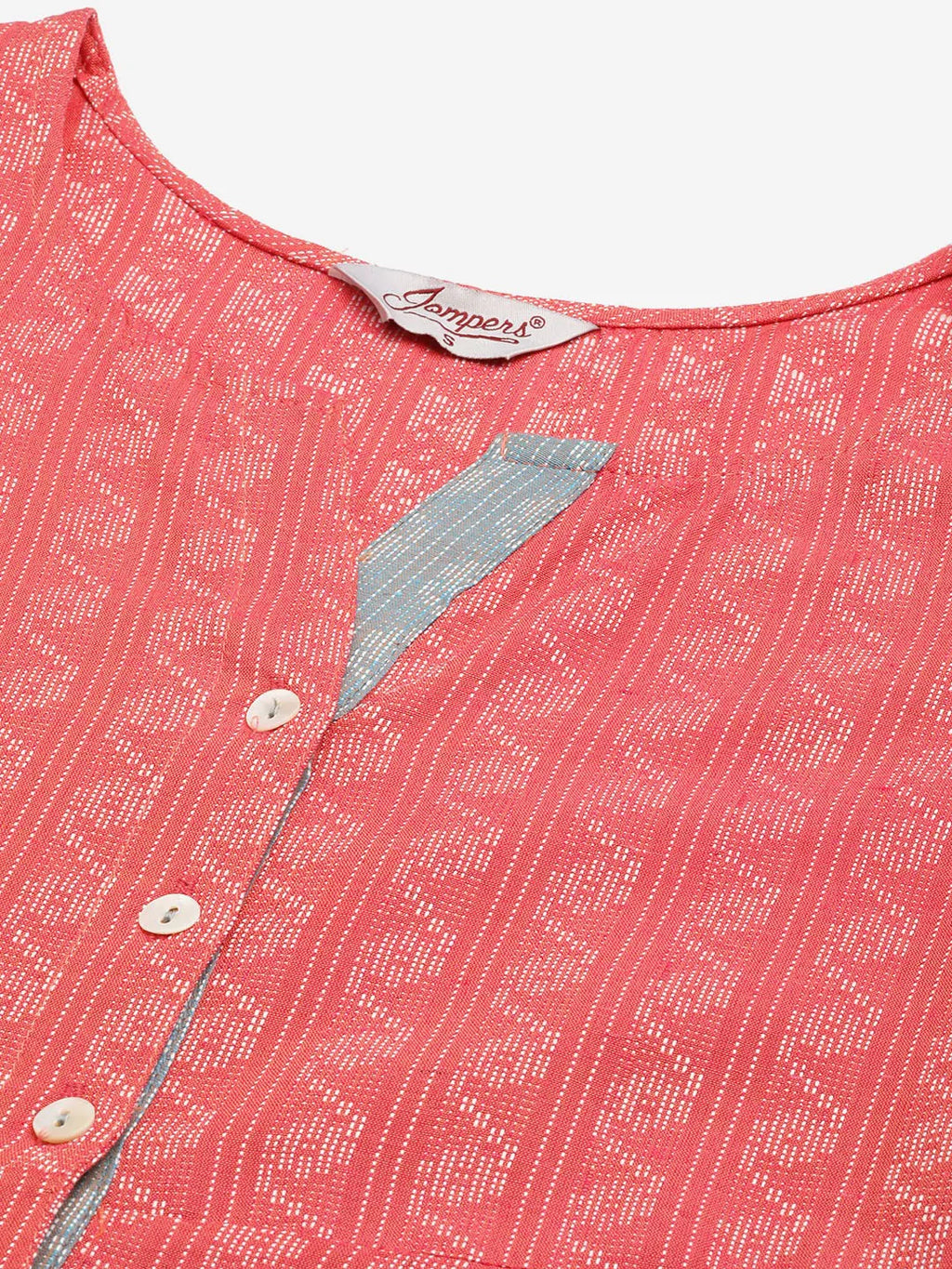 Jompers Women's Red & Grey Cotton Jacquard Geometric Printed Kurta