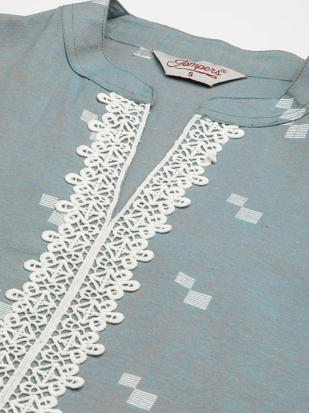Jompers Women's Grey Cotton Jacquard Geometric Printed Kurta