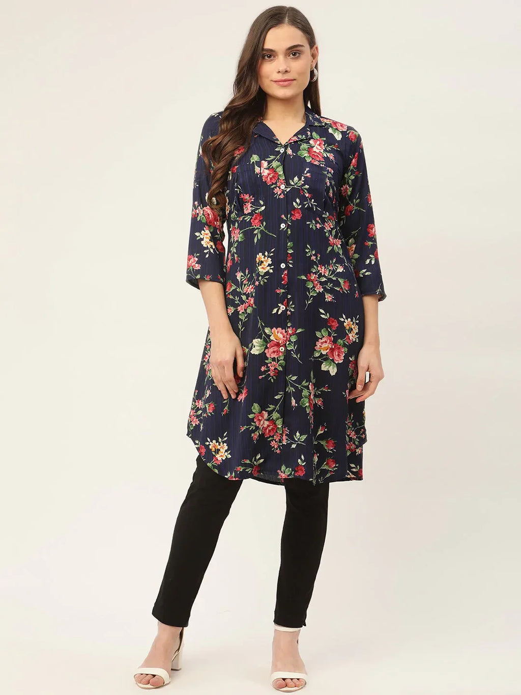 Jompers Women's Blue Cotton Blend straight Kurta