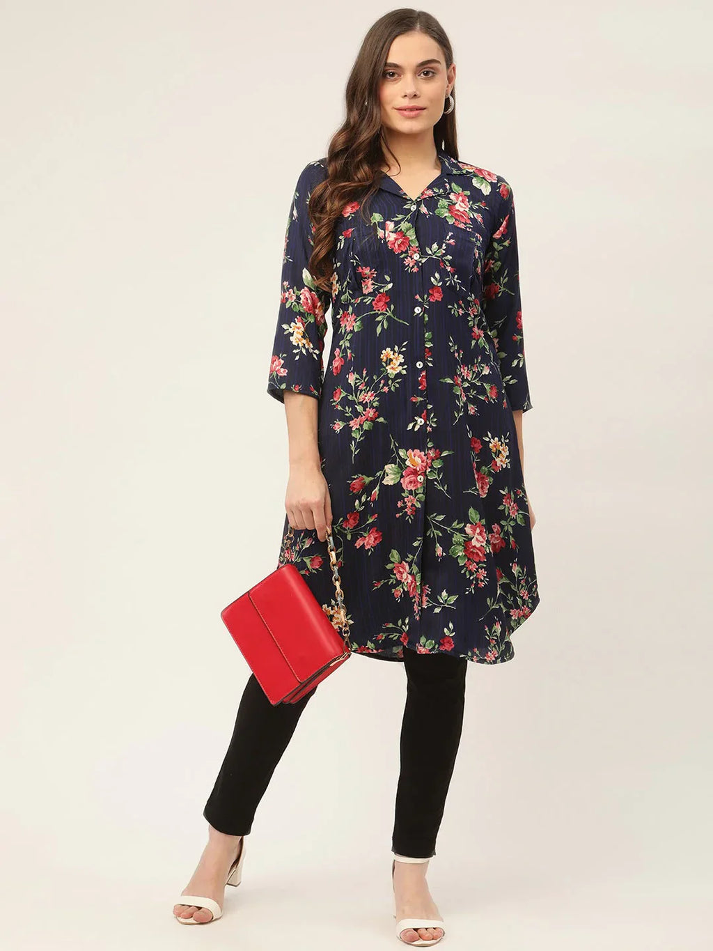 Jompers Women's Blue Cotton Blend straight Kurta