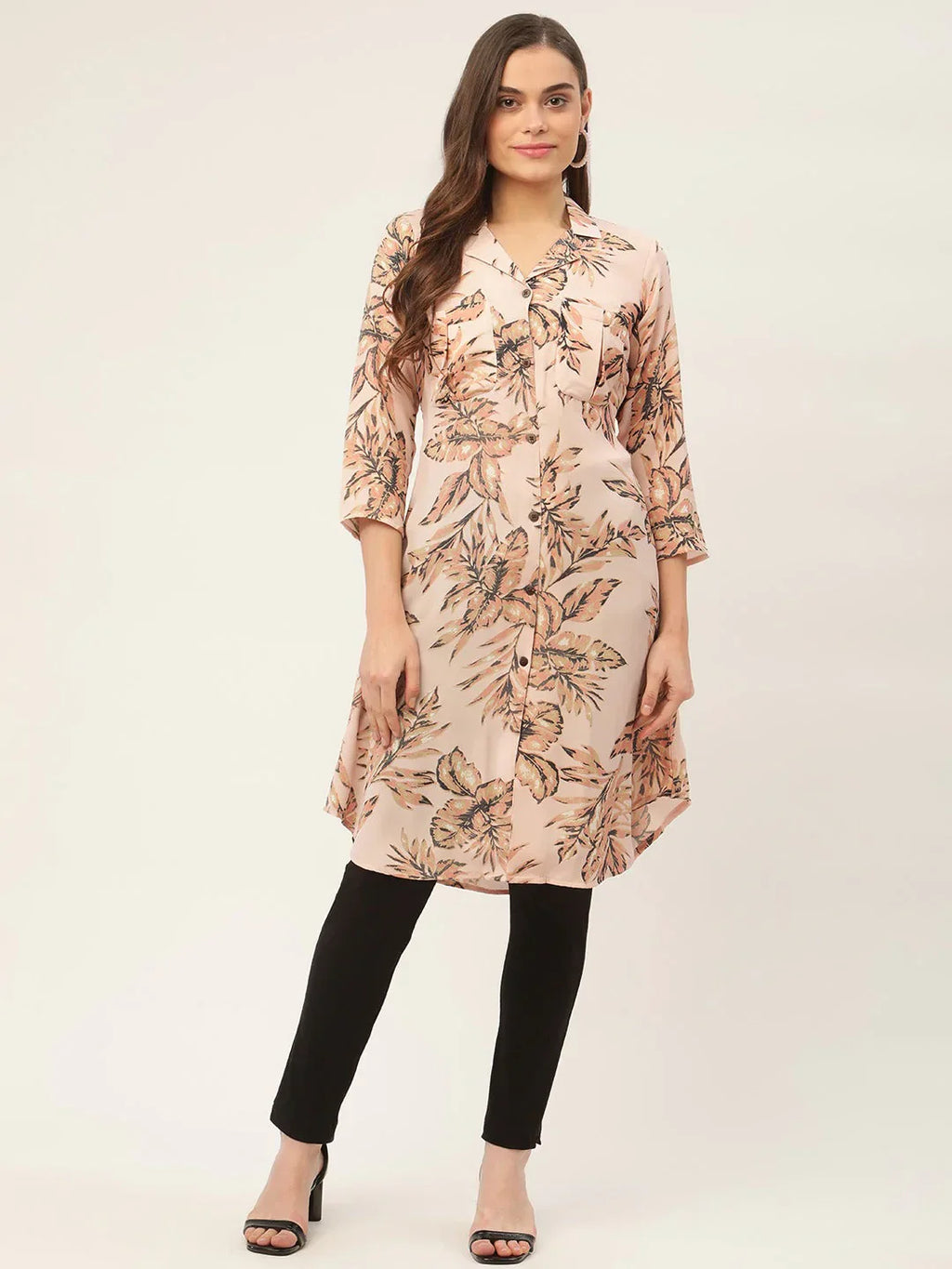 Jompers Women's Peach Cotton Blend straight Kurta