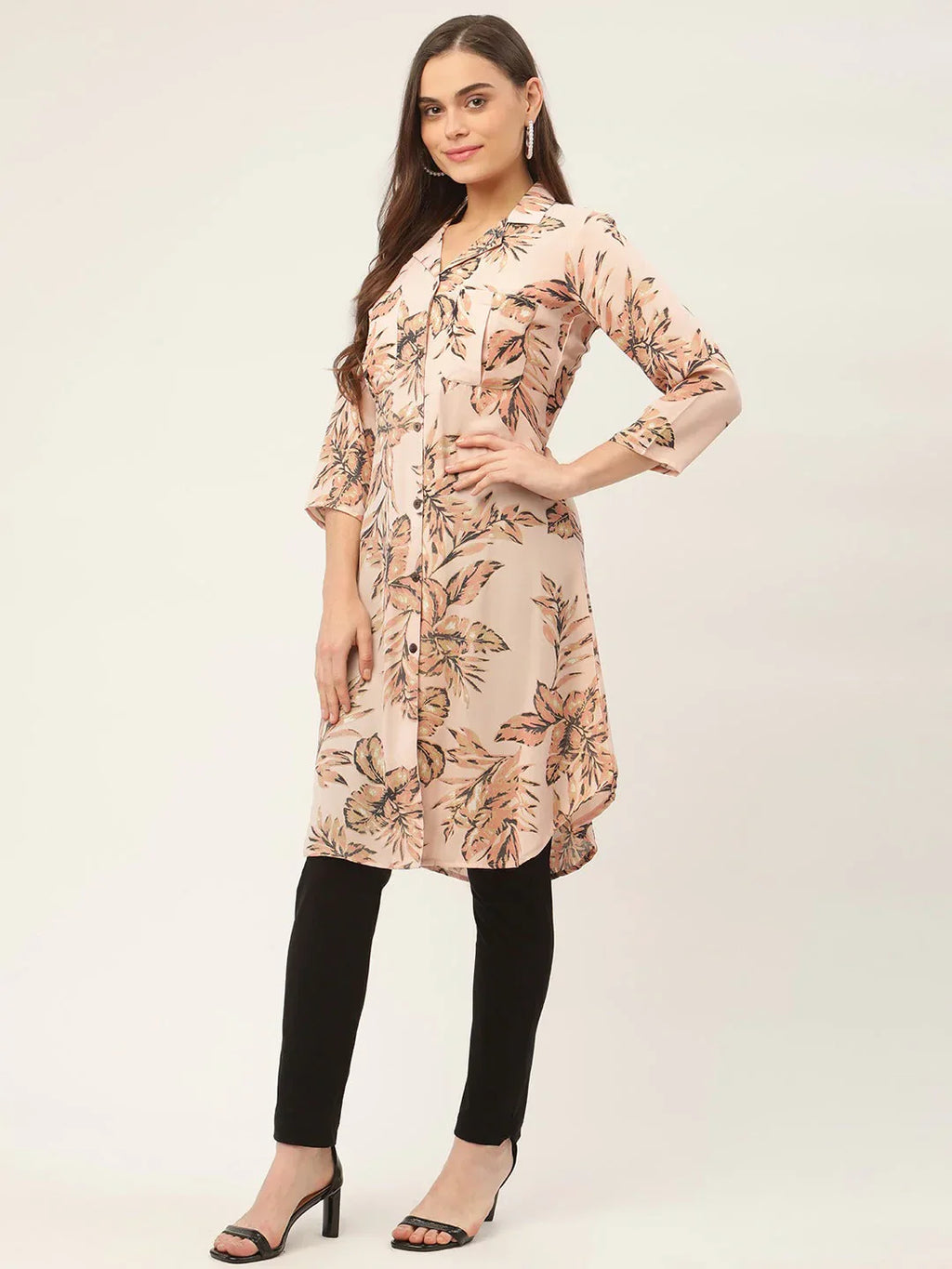 Jompers Women's Peach Cotton Blend straight Kurta