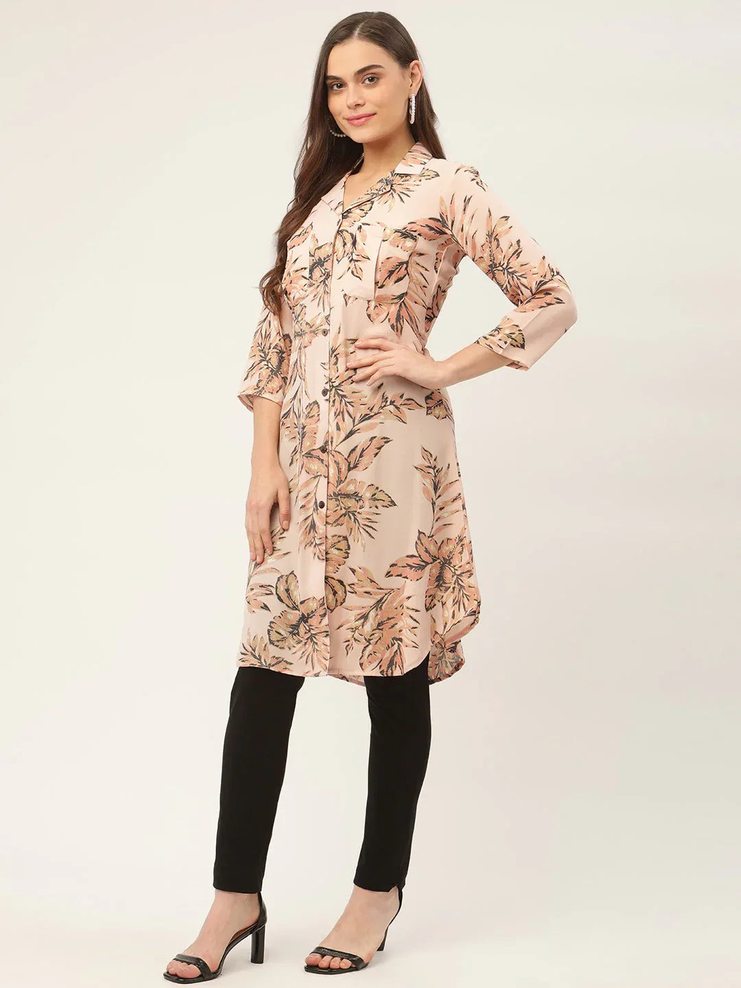 Jompers Women's Peach Cotton Blend straight Kurta