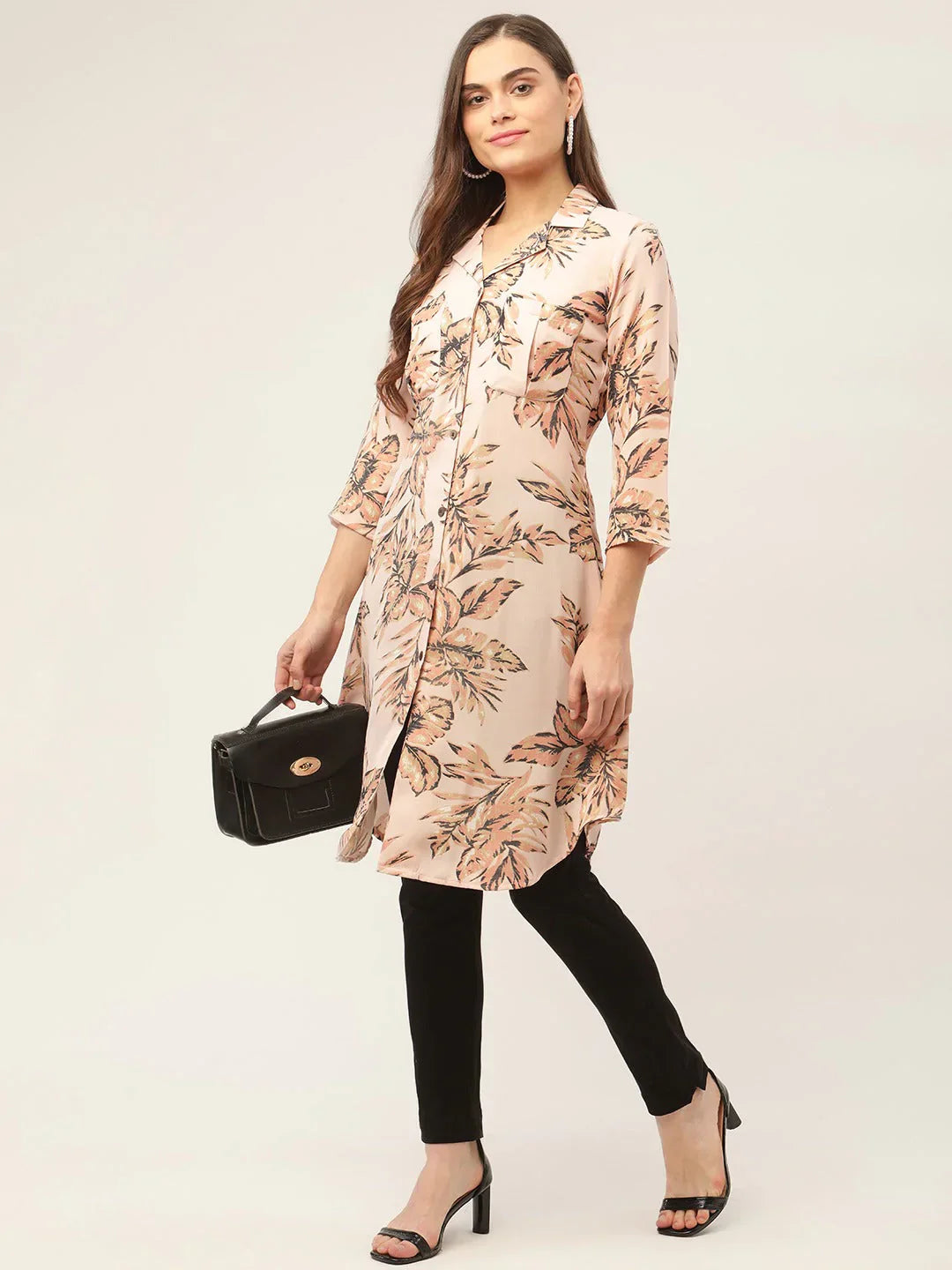 Jompers Women's Peach Cotton Blend straight Kurta