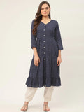 Jompers Women's Royal Blue Printed Kurta