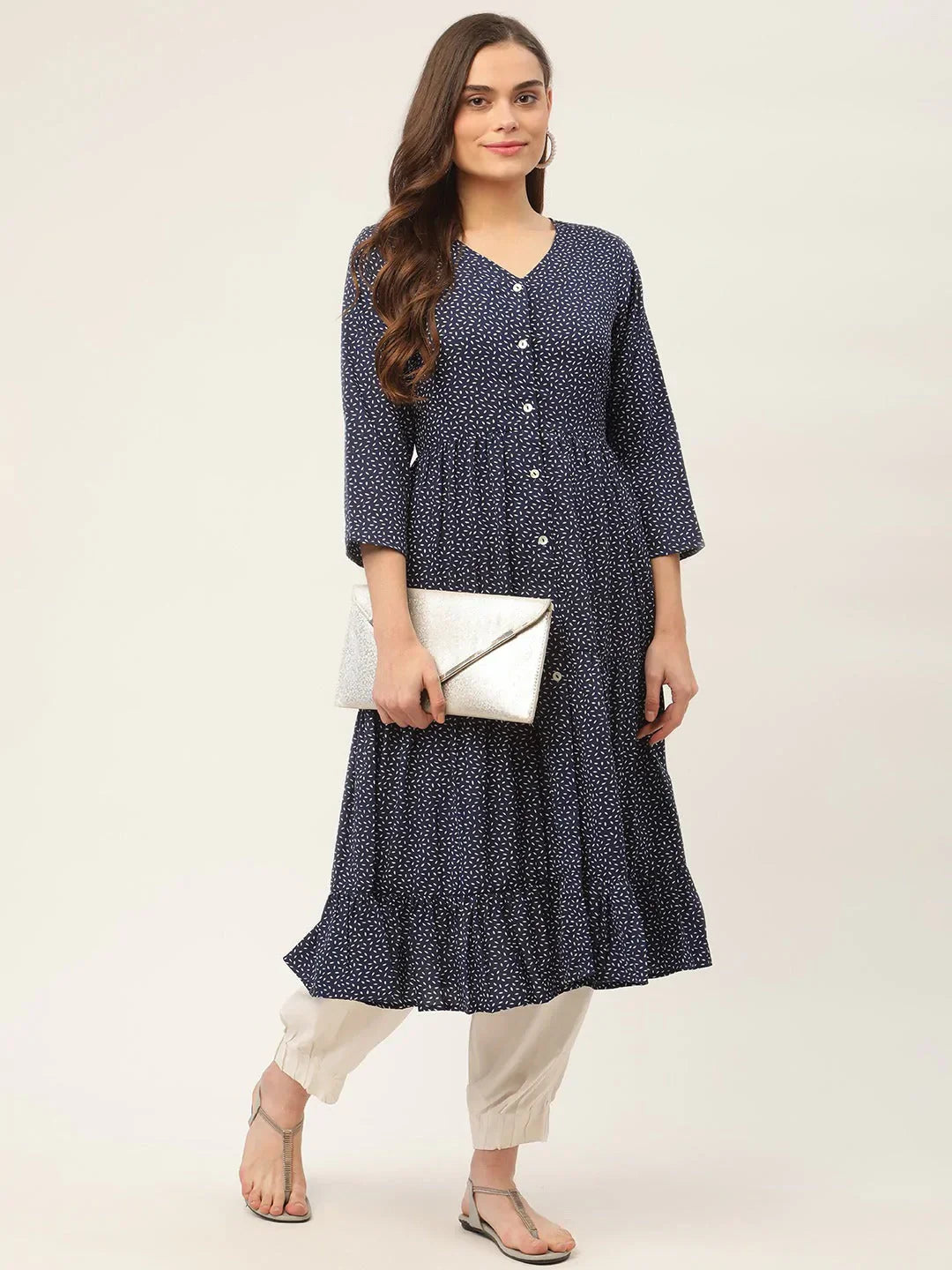 Jompers Women's Royal Blue Printed Kurta