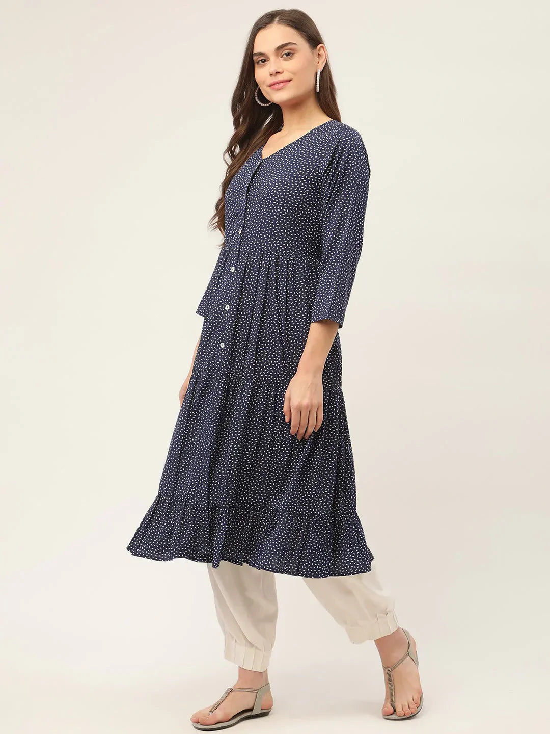 Jompers Women's Royal Blue Printed Kurta