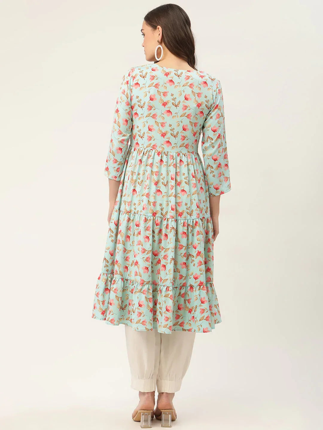 Jompers Women's Sky Blue Floral Printed Kurta