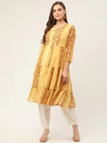 Jompers Women's Mustard Georgette Tiger Printed Kurta