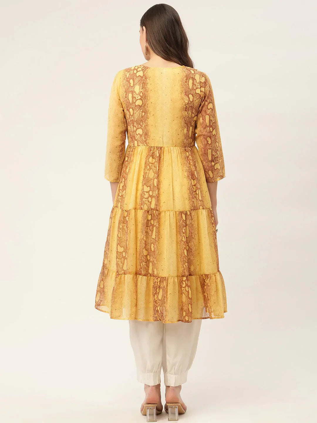 Jompers Women's Mustard Georgette Tiger Printed Kurta