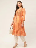 Jompers Women's Orange Georgette Tiger Printed Kurta