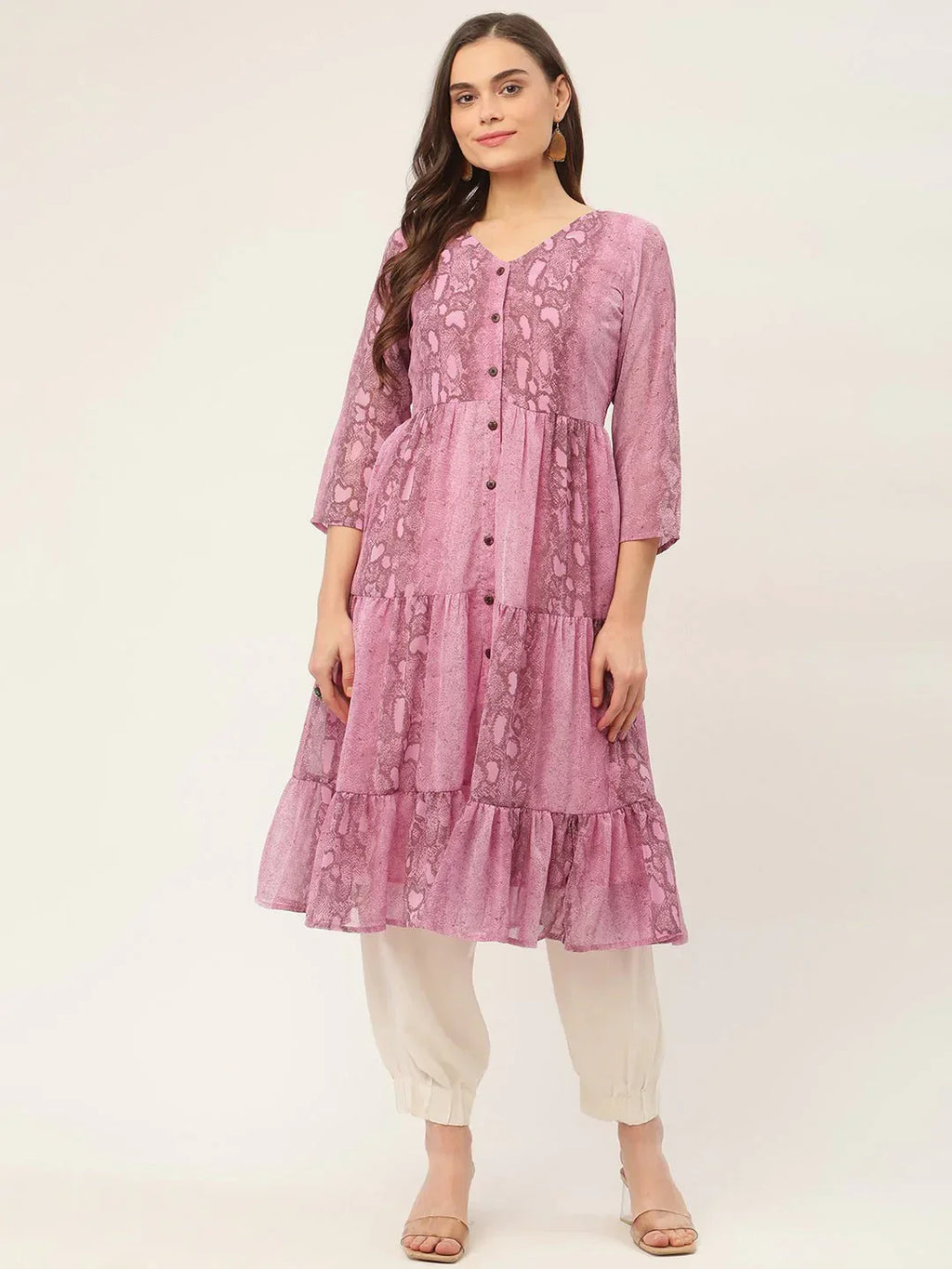 Jompers Women's Purple Georgette Tiger Printed Kurta