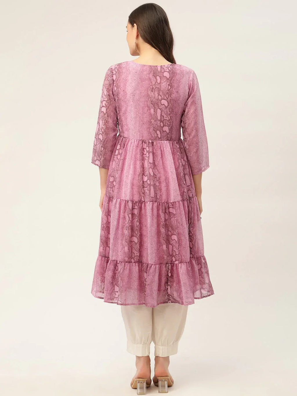 Jompers Women's Purple Georgette Tiger Printed Kurta
