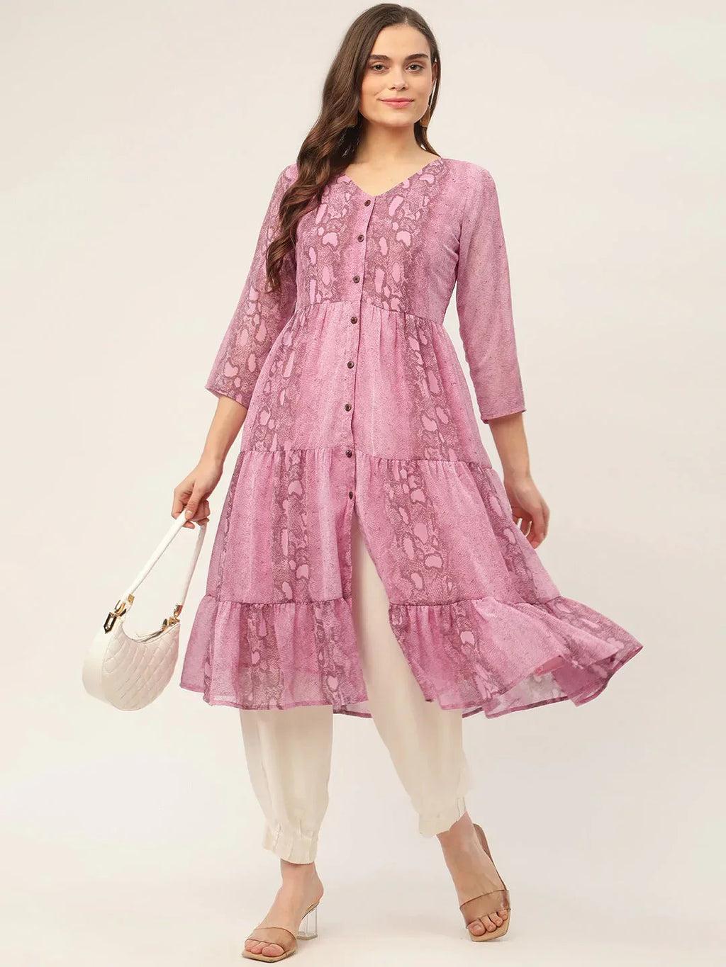 Jompers Women's Purple Georgette Tiger Printed Kurta