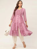 Jompers Women's Purple Georgette Tiger Printed Kurta