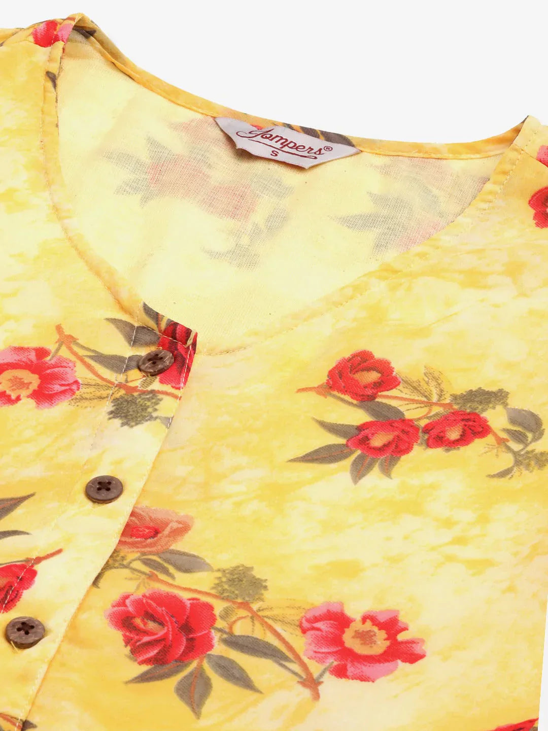 Jompers Women's Yellow Georgette Floral Printed Kurta