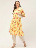 Jompers Women's Yellow Georgette Floral Printed Kurta