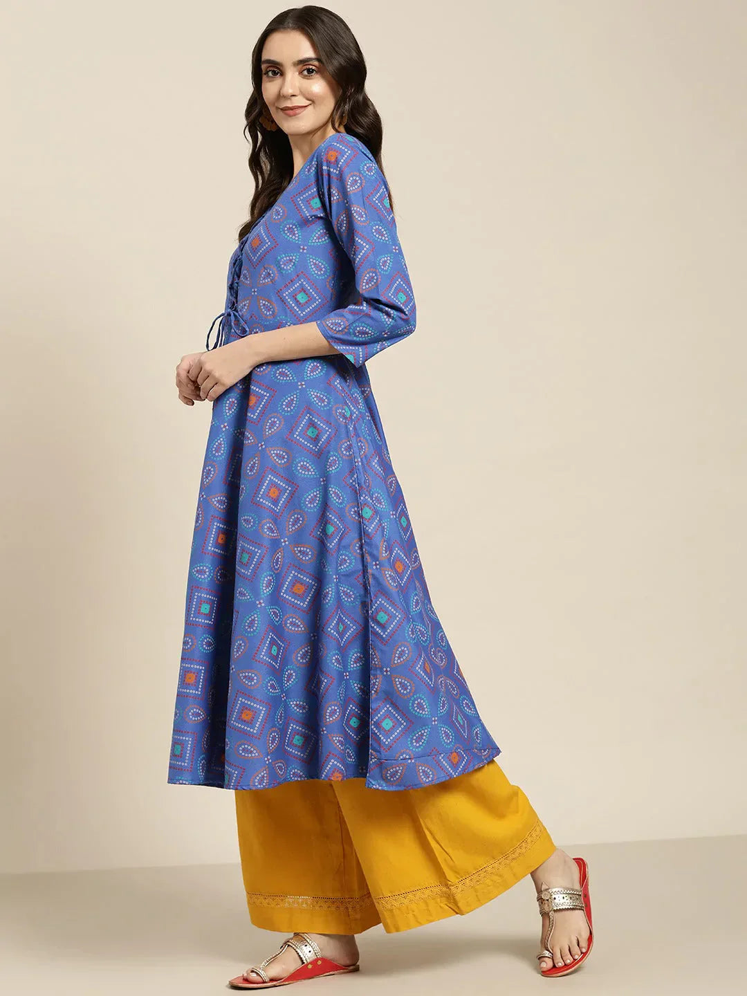 Jompers Women's Blue Bandhani Printed Anarkali Kurta