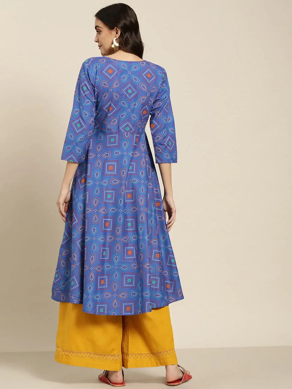 Jompers Women's Blue Bandhani Printed Anarkali Kurta